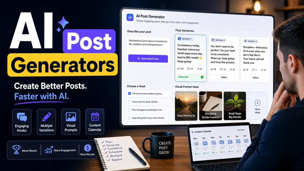 AI social media post generator dashboard for Facebook creators