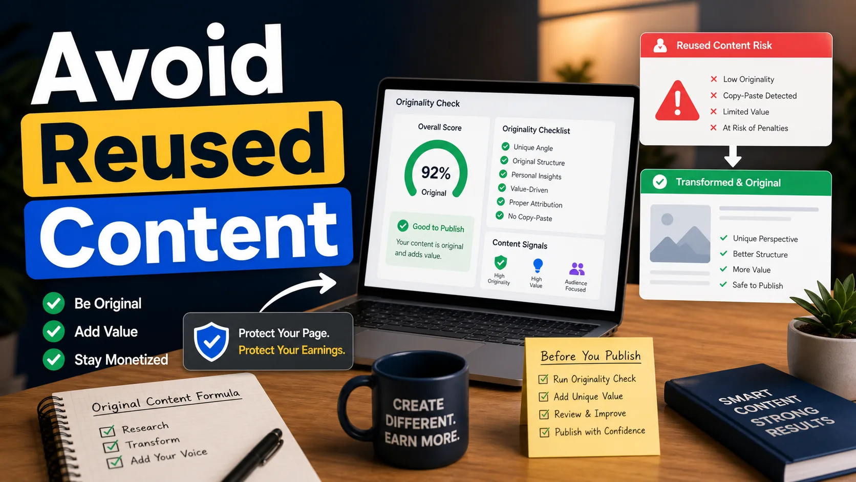 Originality checklist for avoiding reused content problems on Facebook